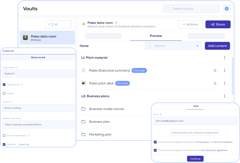 Branded Startup Data Room with Secure Sharing & NDAs